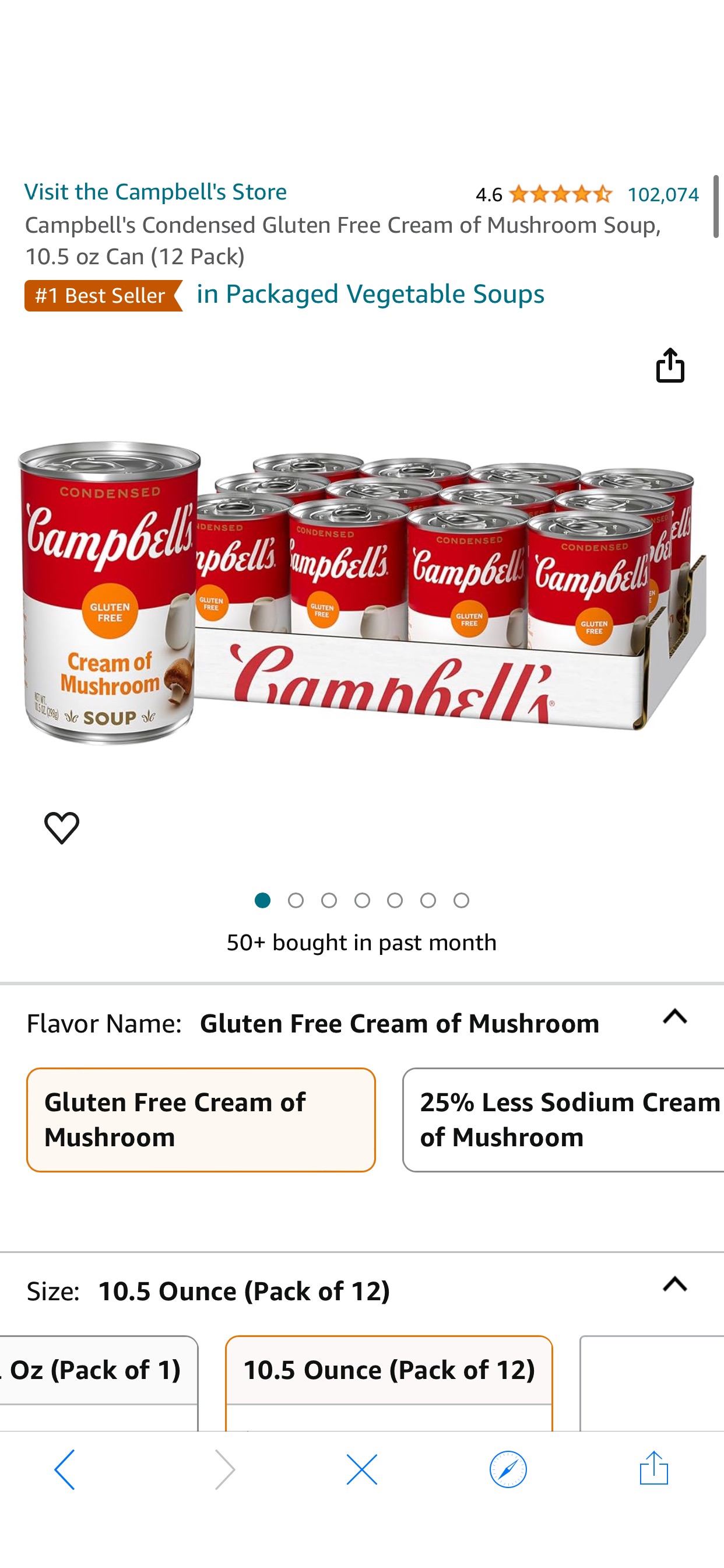 Amazon.com : Campbell's Condensed Gluten Free Cream of Mushroom Soup, 10.5 oz Can (12 Pack) : Grocery & Gourmet Food 奶油蘑菇汤
