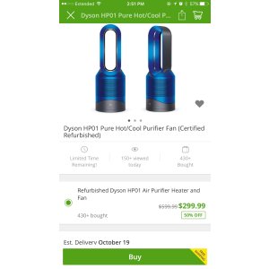 $299.99 Dyson HP01 Pure 风扇/加热器/空气净化器三合一 (Certified Refurbished翻新)