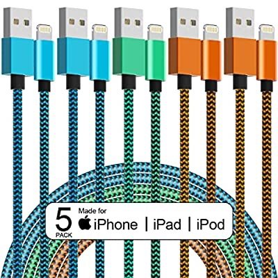 [Apple MFi Certified] 5Pack - 6.1 FT iPhone Charger Nylon Woven Fast Charging Lightning Cable