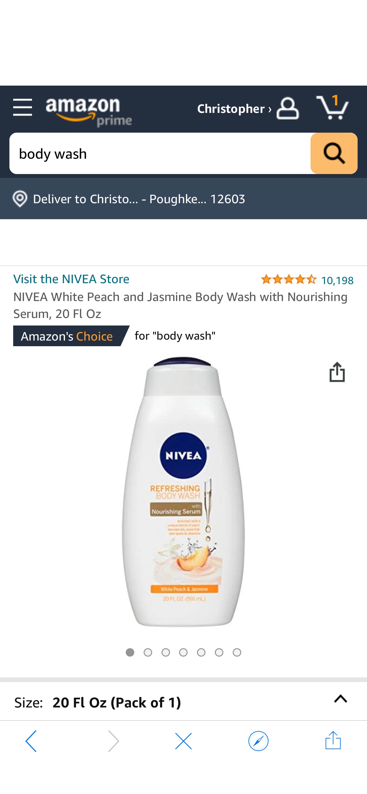 Amazon.com : NIVEA White Peach and Jasmine Body Wash with Nourishing Serum, 20 Fl Oz : Beauty & Personal Care沐浴露