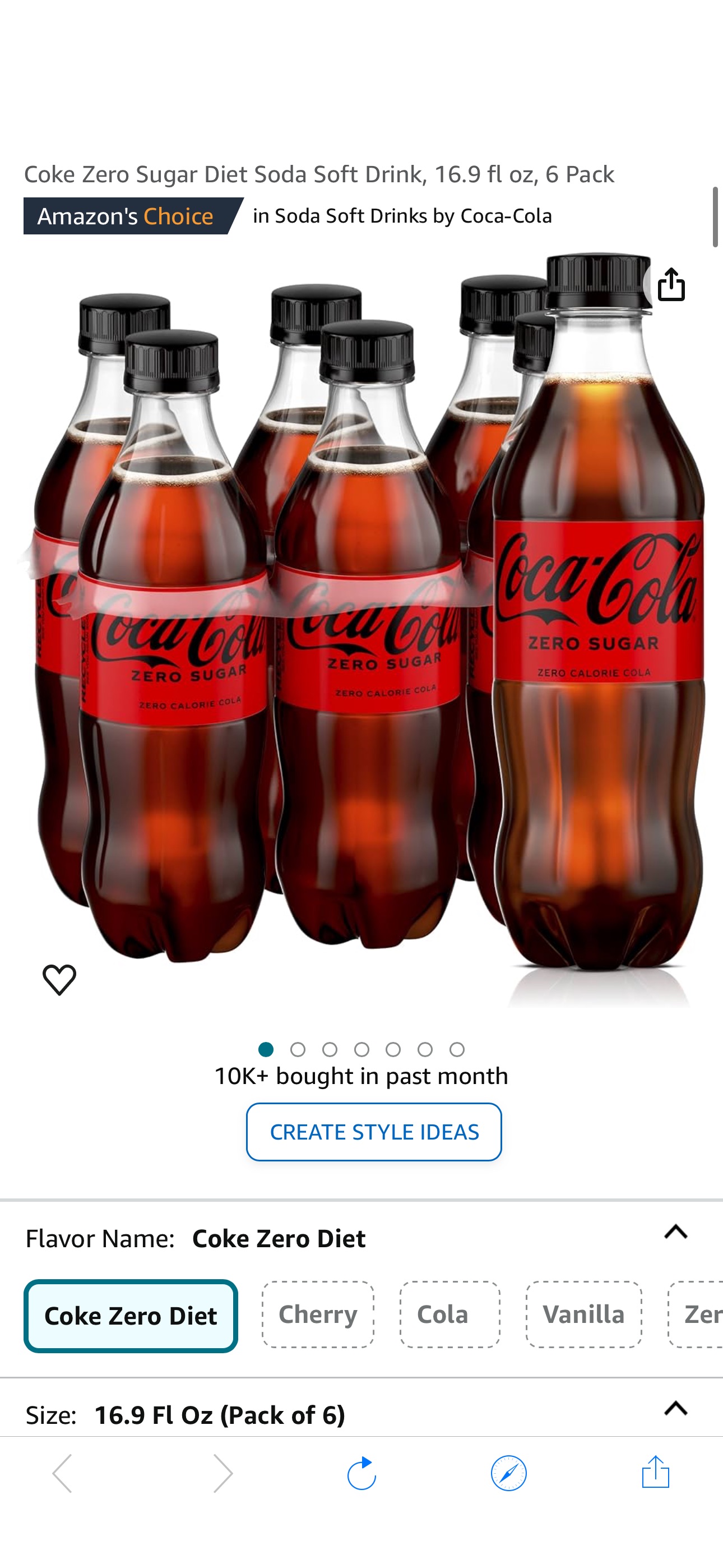 Amazon.com : Coke Zero Sugar Diet Soda Soft Drink, 16.9 fl oz, 6 Pack : Everything Else
