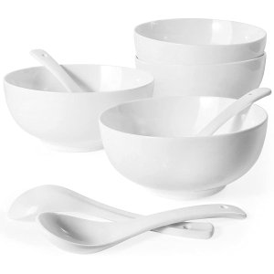 Artena Asian Soup Bowls with Spoons Set of 4, 26 oz