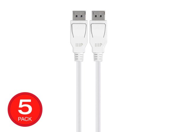 DisplayPort 1.4 Cable, 6ft White, 5-Pack
