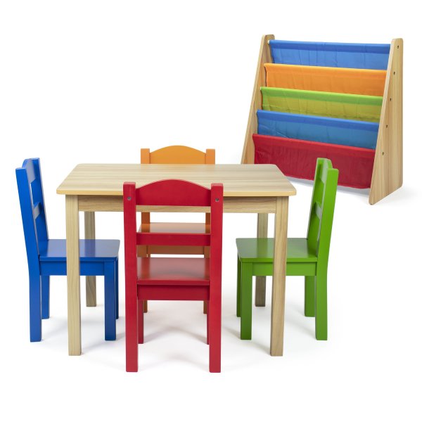 Humble Crew Multi Color Playroom in a Box, Kids Book Rack & 5pc Table and Chair Set