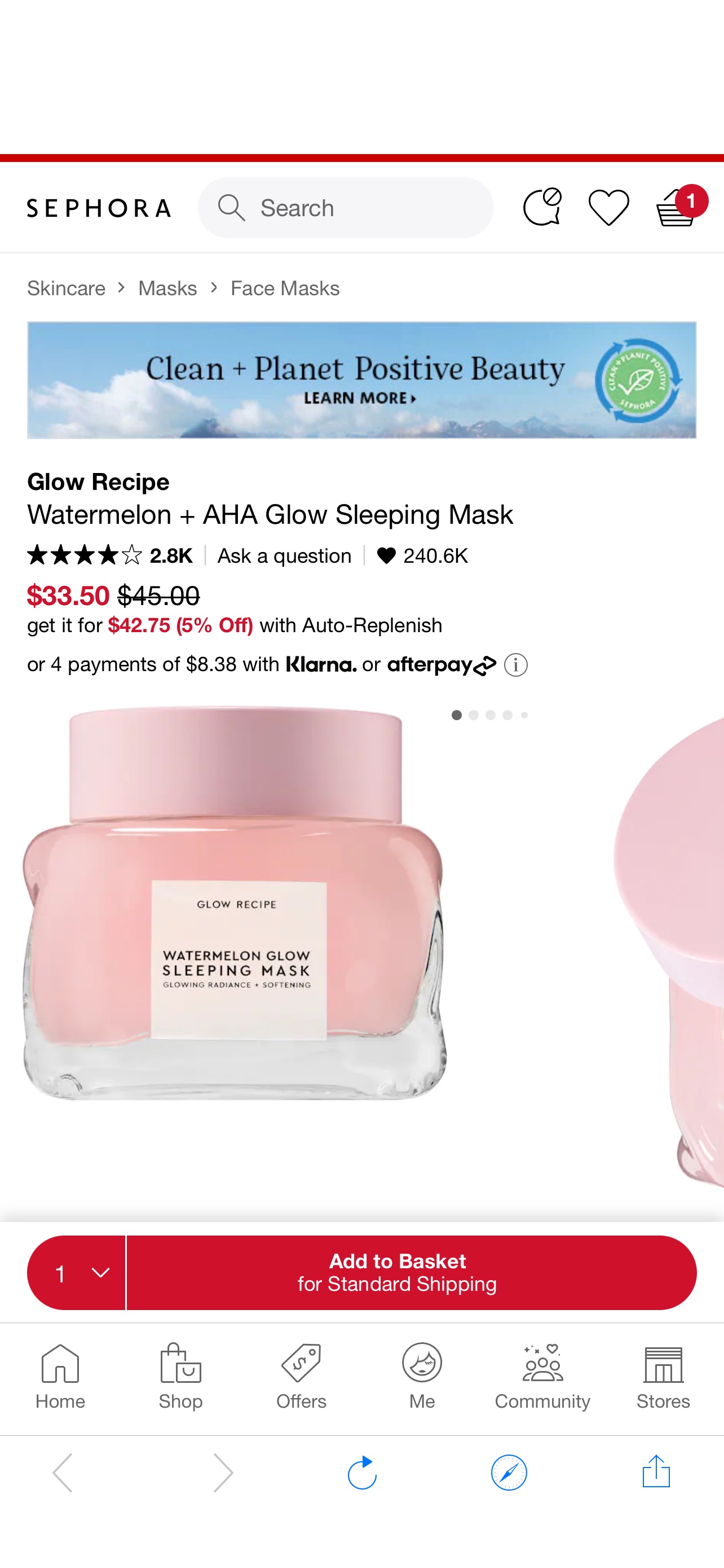 西瓜AHA睡眠面膜 - Glow Recipe | Sephora