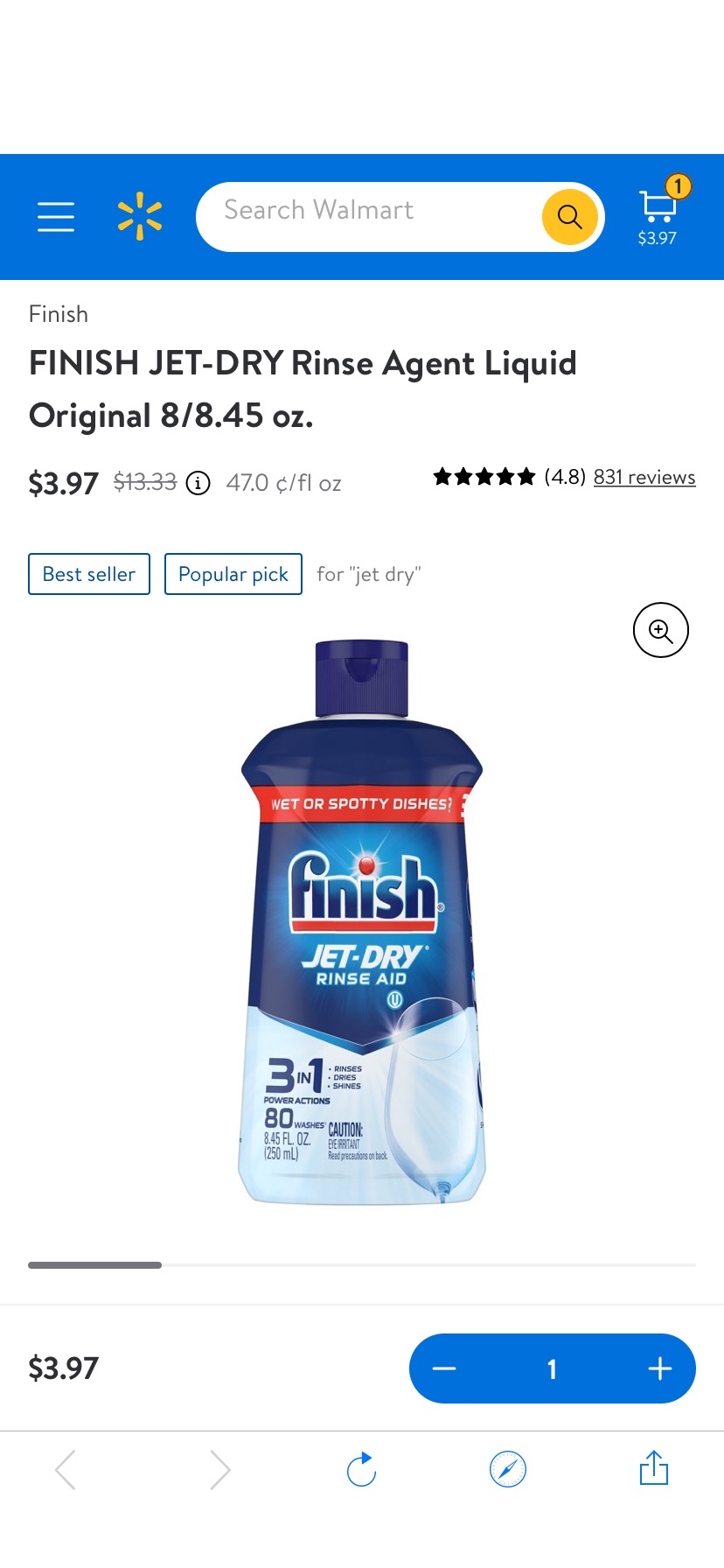 FINISH JET-DRY Rinse Agent Liquid Original 8/8.45 oz. - Walmart.com洗涤剂