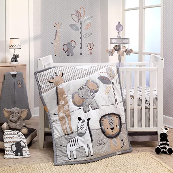 Amazon.com : Bedtime Originals Jungle Fun 3-Piece Crib Bedding Set, Blue/Gray : Baby 婴儿床品三件套