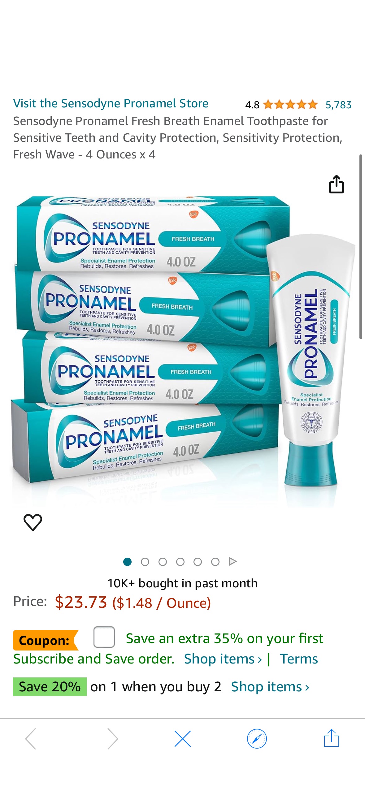 Amazon.com : Sensodyne Pronamel Fresh Breath Enamel Toothpaste for Sensitive Teeth and Cavity Protection,额外65折