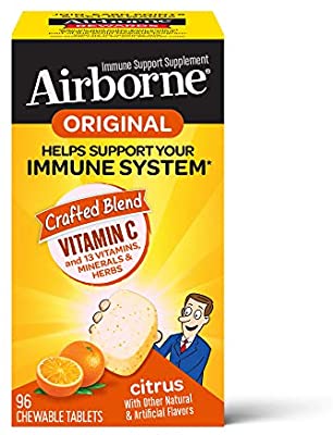 Amazon.com: Vitamin C 1000mg - Airborne Citrus Chewable Tablets (96 count in a box), Gluten-Free Immune Support Supplement and High维他命c