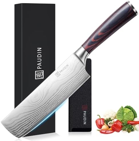 Amazon.com: PAUDIN Nakiri Knife - 7" Razor Sharp Meat Cleaver and Vegetable Kitchen Knife, High Carbon Stainless Steel, Multipurpose Asian Chef Knife for Home and Kitchen with Ergonomic Handle: Home &