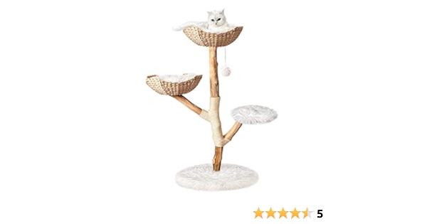 Injollylives Modern Cat Tree Tower, Wooden Cat Tower, Heavy Duty Cat Trees for Large Cats, Unique Handmade Aesthetic Cat Tree with Real Wood Branches, Luxury Boho Cat Furniture, Large
