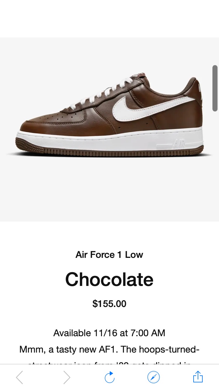 Air Force 1 Low 'Chocolate' (FD7039-200) Release Date. Nike SNKRS 预告11/16上新