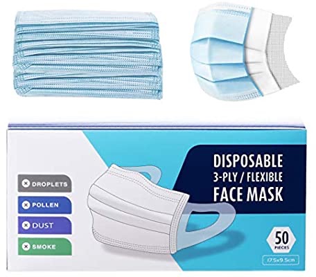 Procedural 一次性口罩 Disposable 3-Ply Masks, Protective Face Covering - Specialized Comfort Fit Ear Loops - Fits - Mascarillas/Cubre Bocas con Filtro (50 Masks)