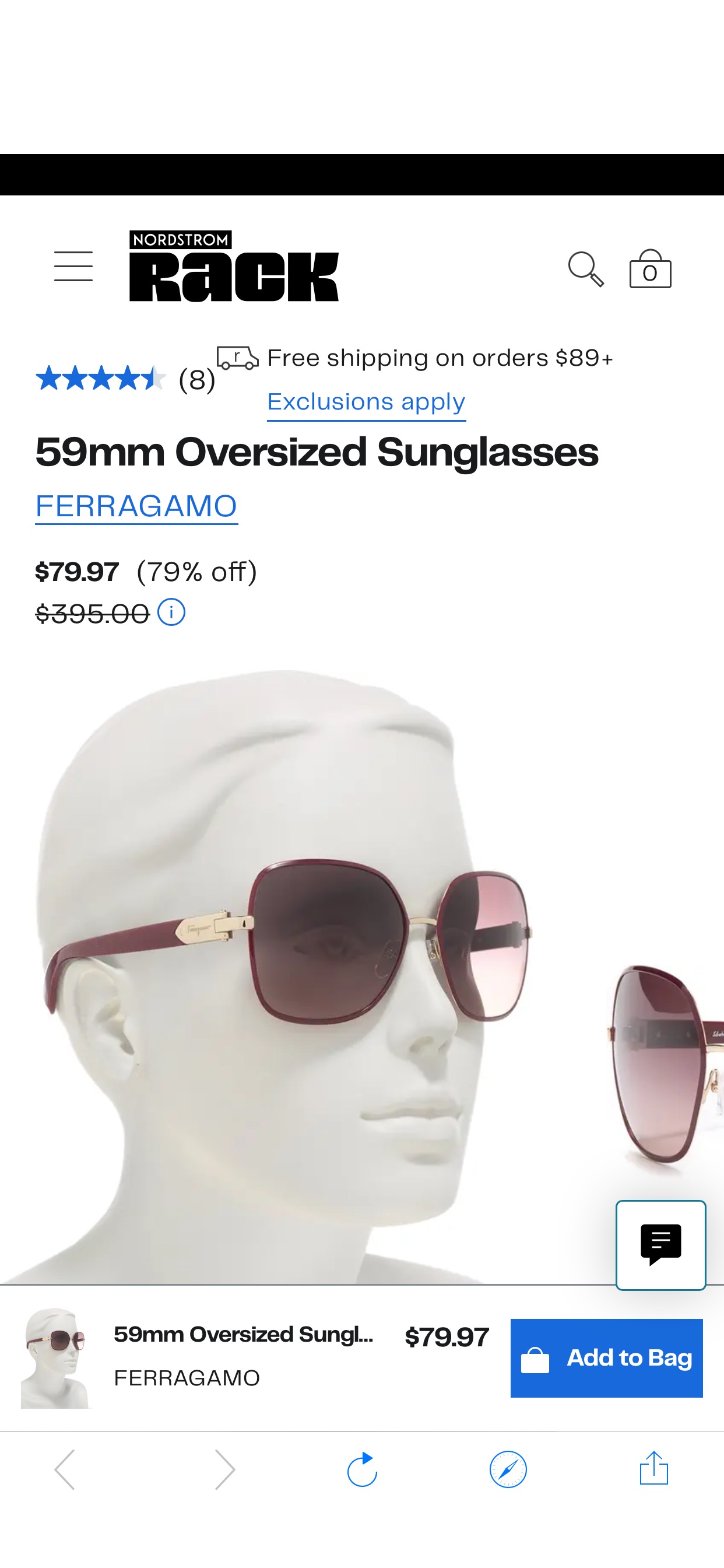 FERRAGAMO 59mm Oversized Sunglasses | Nordstromrack