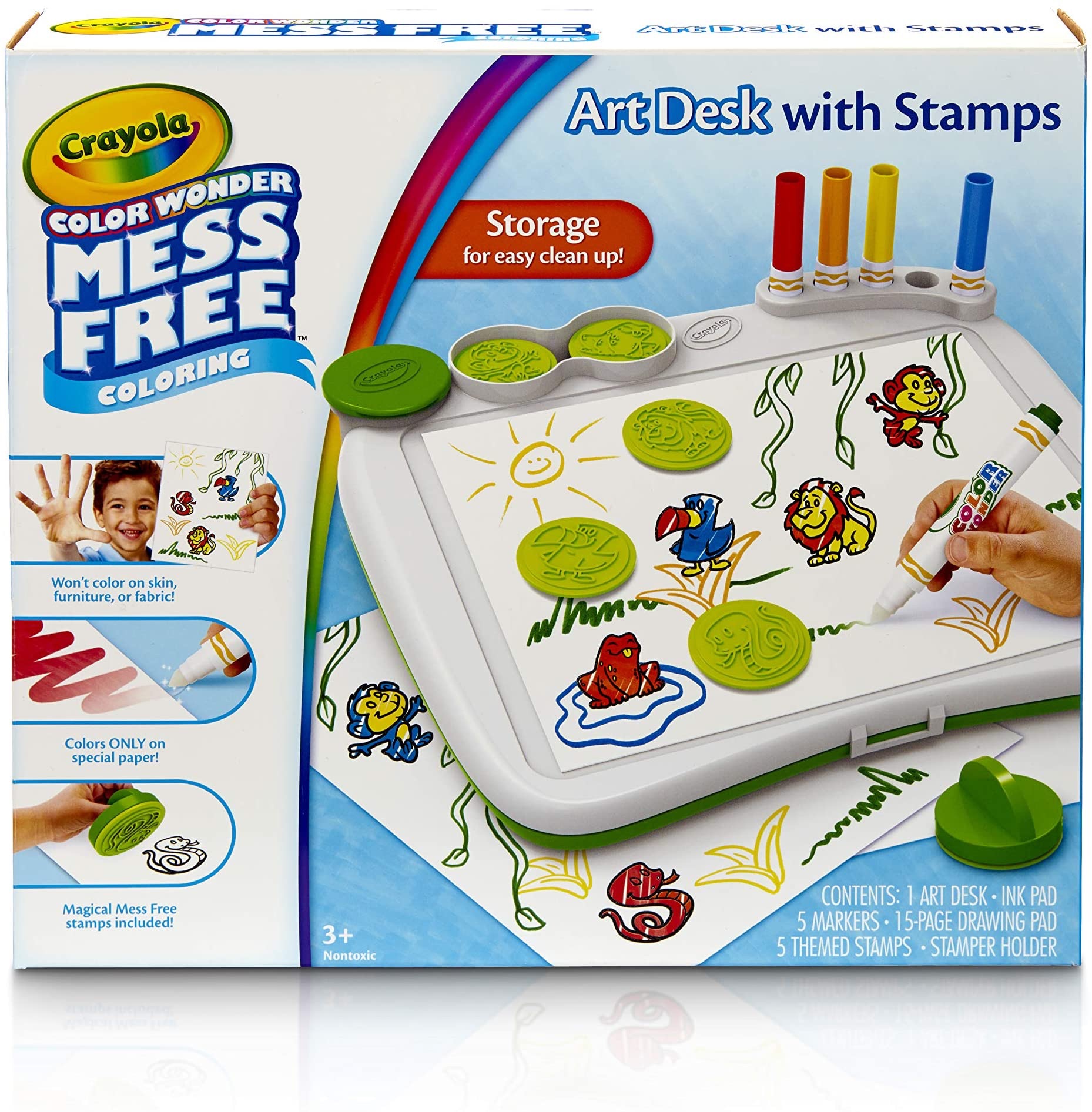 Amazon.com: Crayola Color Wonder Mess Free Art Desk with Stamps, 20+ Pieces, Kids Toys: Toys & Games儿童绘画套装