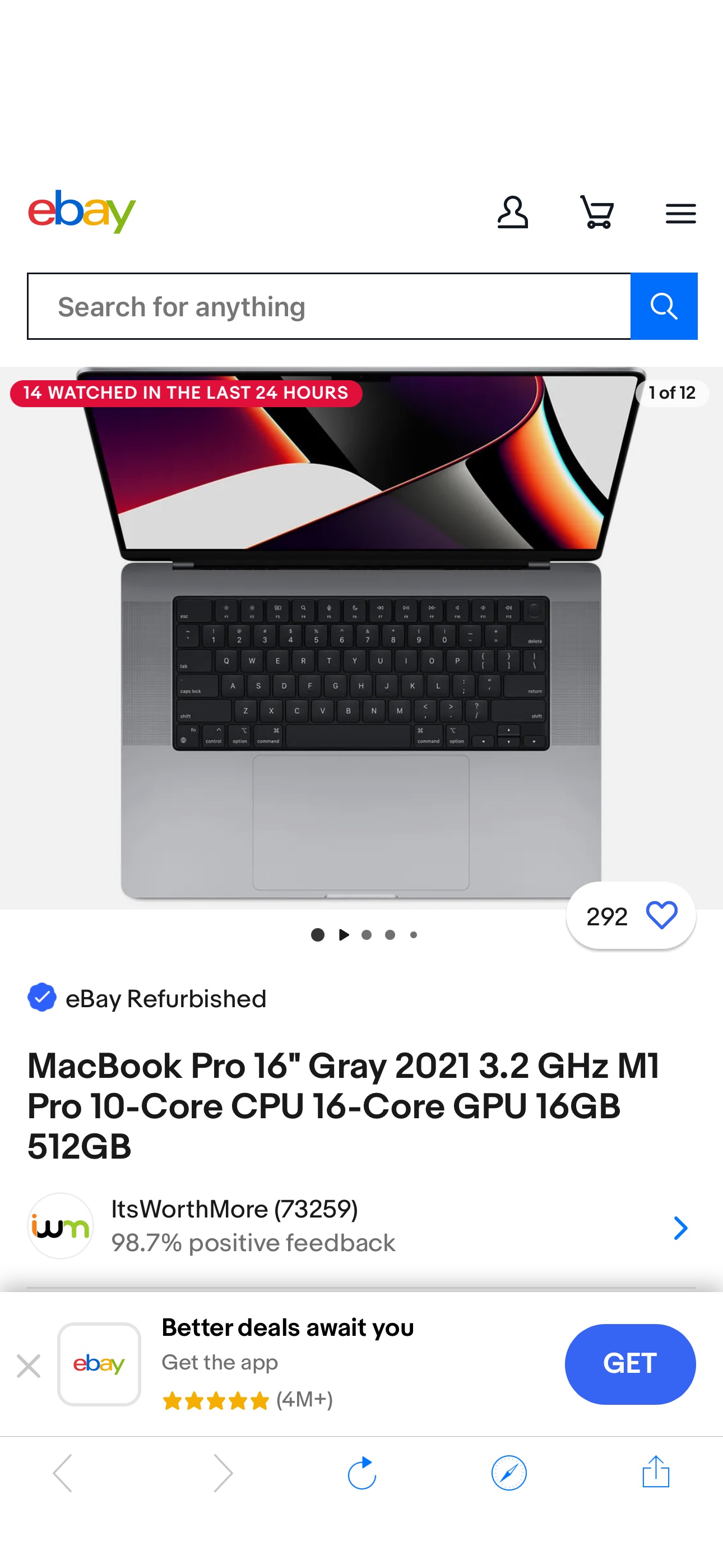MacBook Pro 16" Gray 2021 3.2 GHz M1 Pro 10-Core CPU 16-Core GPU 16GB 512GB | eBay
