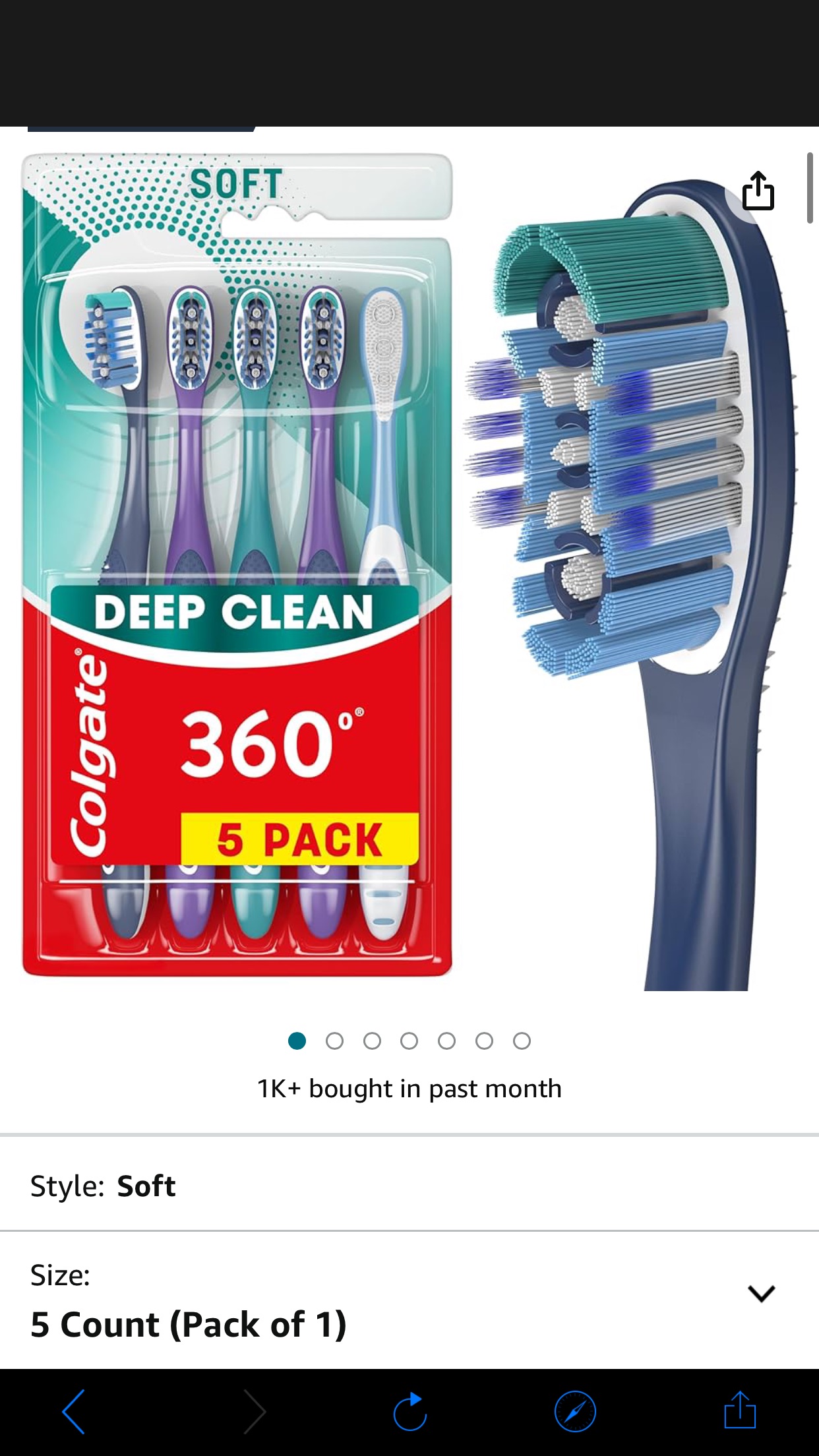 Amazon.com : Colgate 360 Whole Mouth Clean Toothbrush, Adult Soft Toothbrushes, 5 Pack