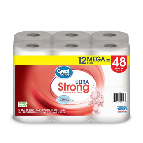 Ultra Strong Toilet Paper, 12 Mega Rolls