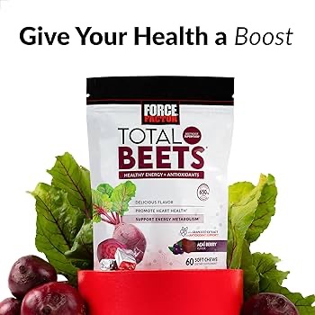 Amazon.com: Force Factor Total Beets Soft Chews with Beetroot, Nitrates, L-Citrulline, Grapeseed Extract, and Antioxidants, Healthy Energy Supplement with Elite Ingredients, Heart Health Superfood, 60
