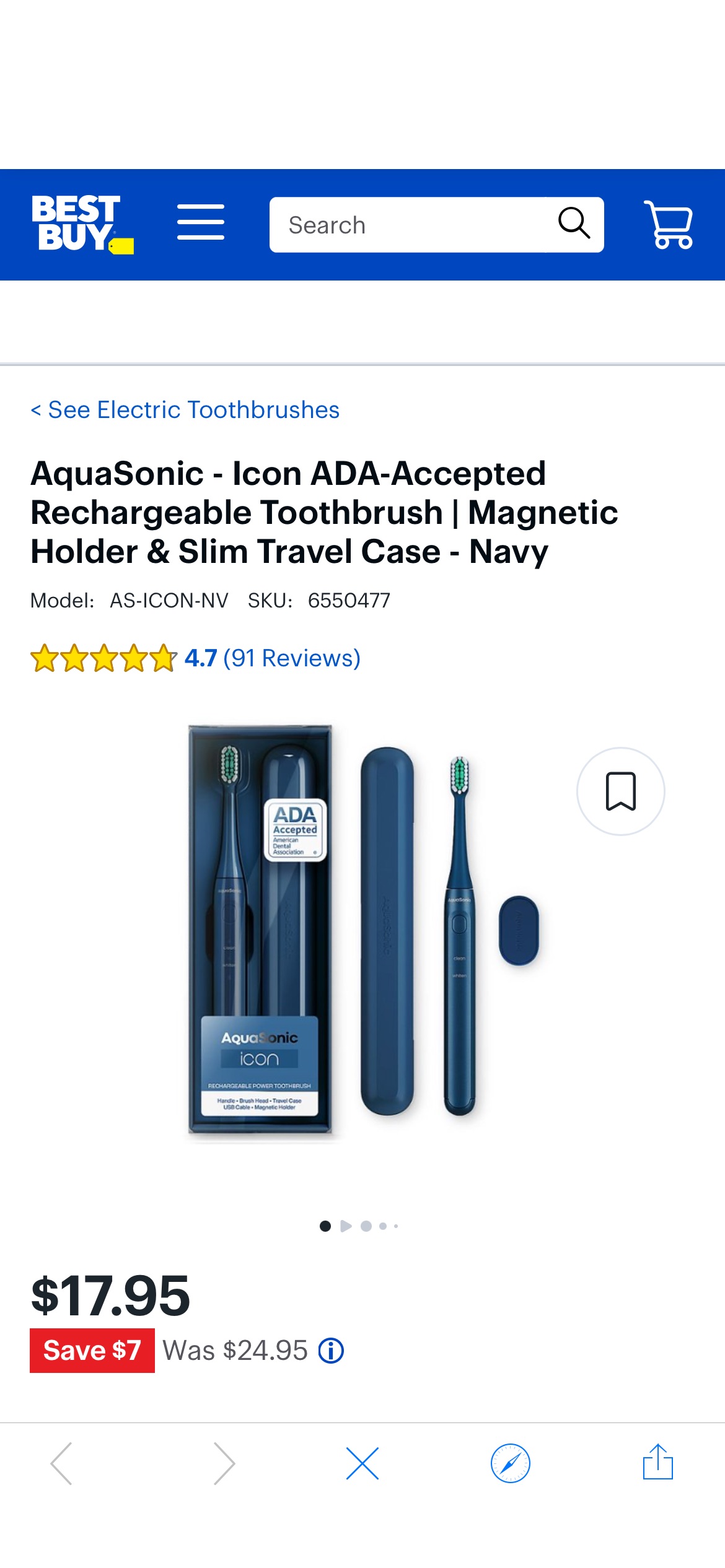 AquaSonic Icon ADA-Accepted Rechargeable Toothbrush | Magnetic Holder & Slim Travel Case Navy AS-ICON-NV - Best Buy