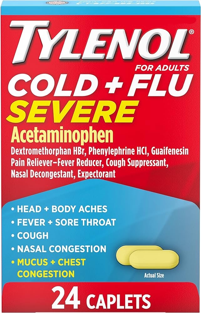 Amazon.com: Tylenol Cold + Flu Severe Medicine Caplets for Fever, Pain, Cough & Congestion, 24 ct. : Health & Household