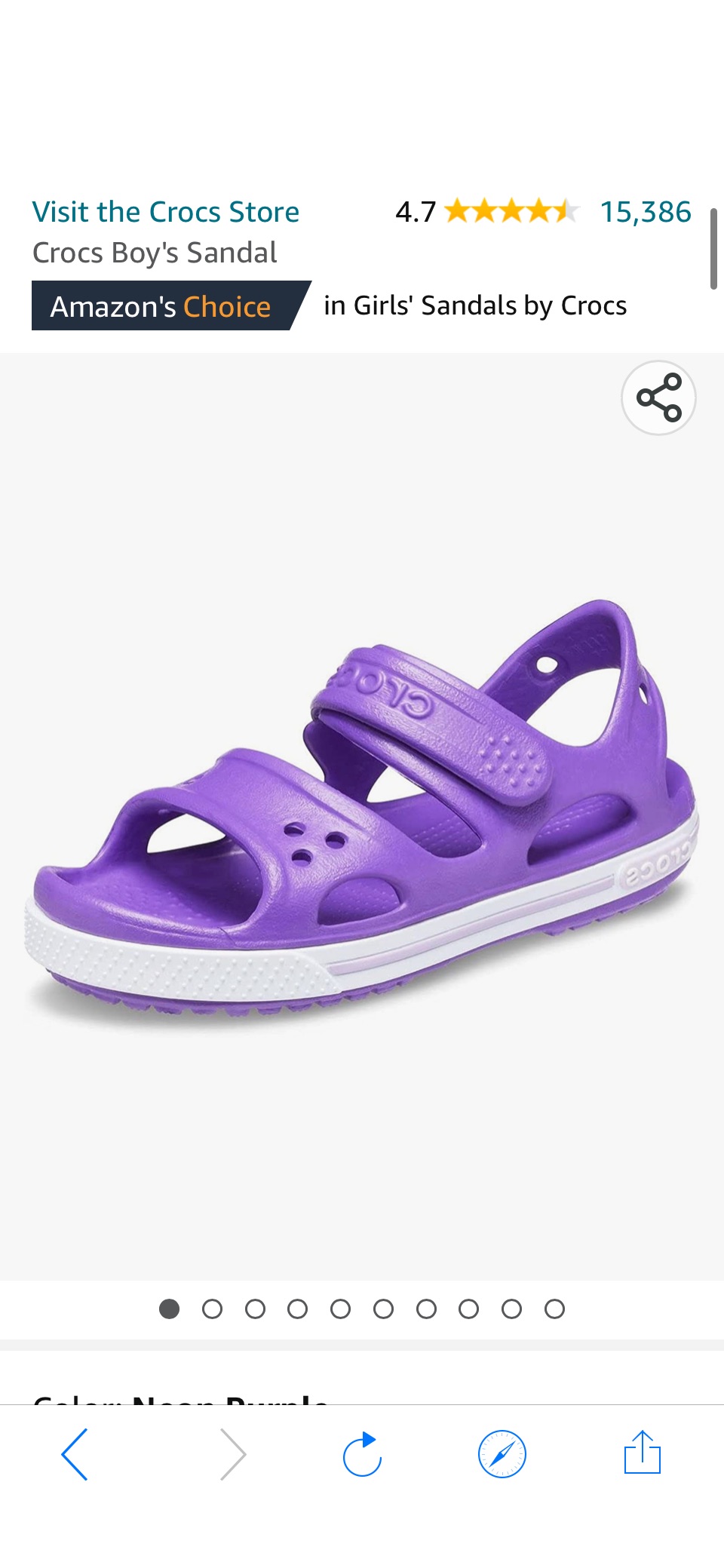 Amazon.com | Crocs Kids' Crocband II Sandals, Neon Purple, 4 Toddler | Sandals原价29.9