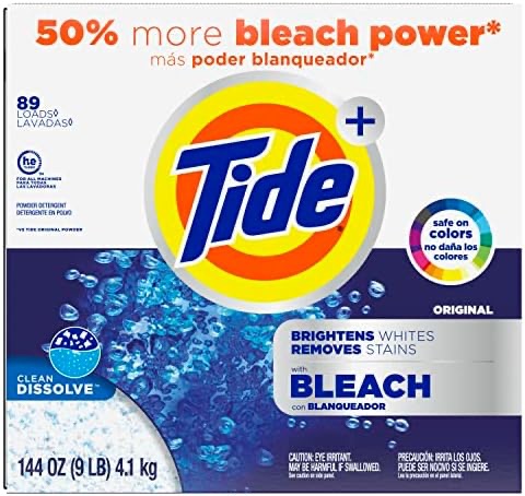 Amazon.com: Tide Plus Bleach Powder Laundry Detergent, Original, 89 Loads, 144 Ounce, White : Health & Household