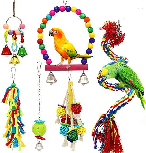 Amazon.com : Small Bird Swing Toys, 6 PCS Parrots Chewing Natural Wood and Rope Bungee Bird Toy for Birds : Pet Supplies
鸟宝们玩具打折啦！六件玩具$12.49！