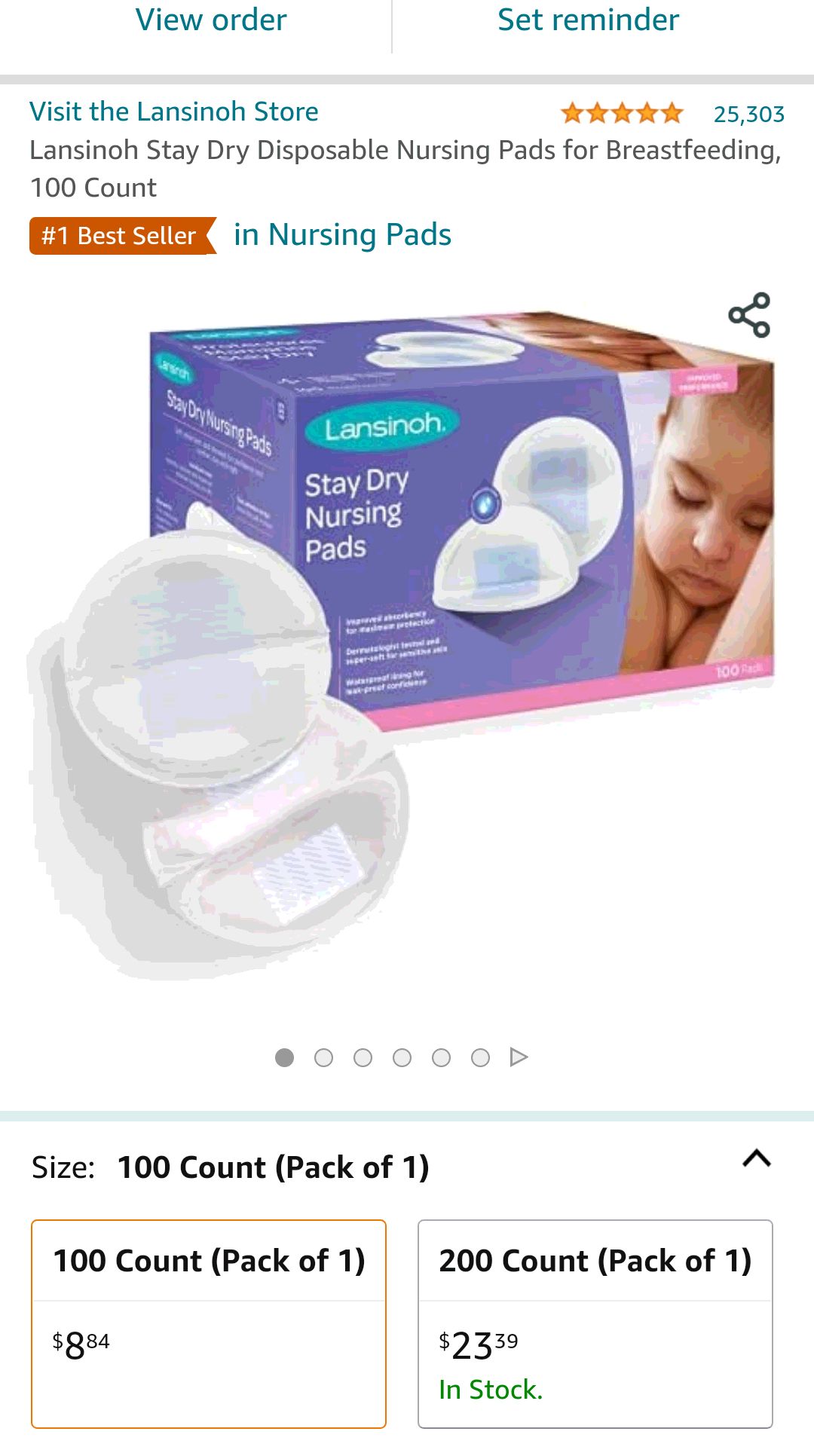 Amazon.com : Lansinoh Stay Dry Disposable Nursing Pads for Breastfeeding, 100 Count : Nursing Bra Pads : Baby溢乳垫