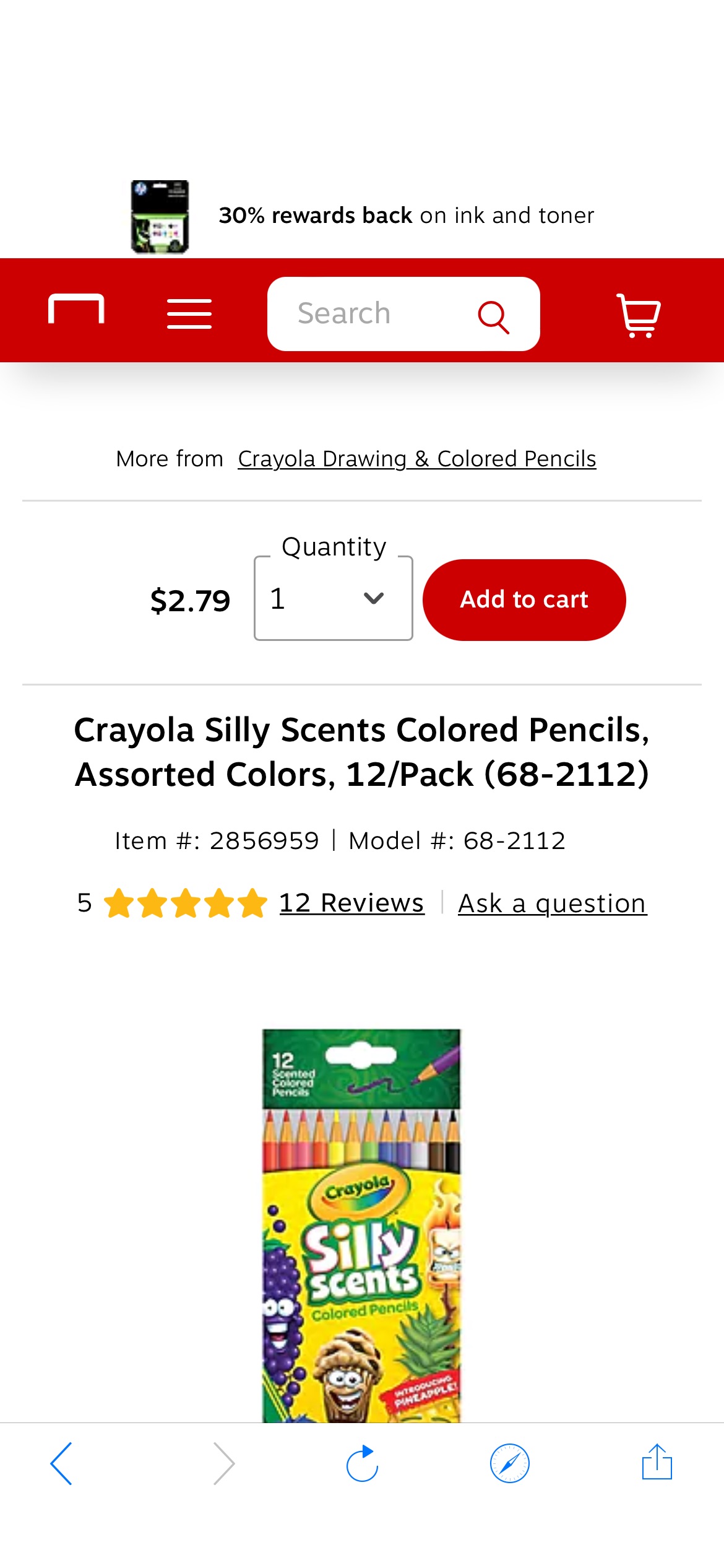 Crayola Silly Scents Colored Pencils, Assorted Colors, 12/Pack (68-2112) | Staples