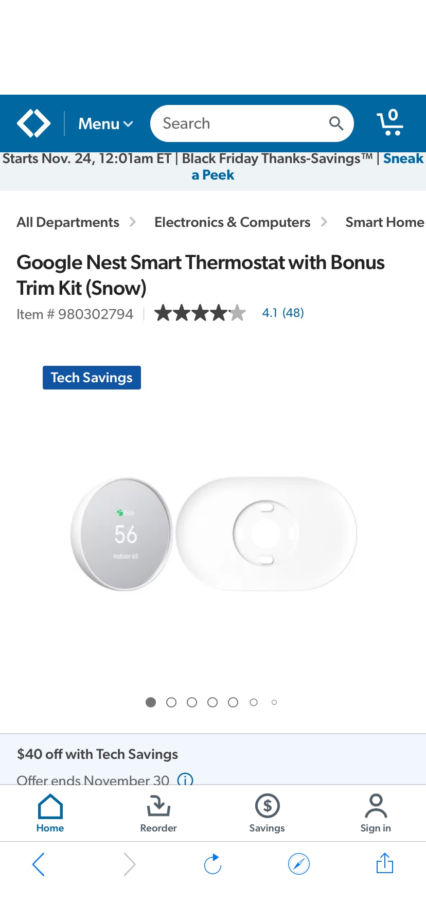 Google Nest Smart Thermostat with Bonus Trim Kit (Snow) - Sam's Club谷歌智能温控器（带trim board）