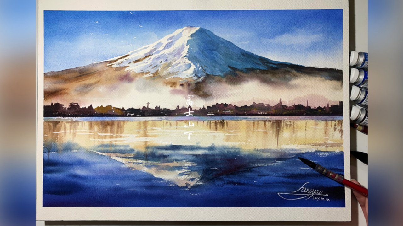原创水彩教程|富士山下🗻让富士山私有