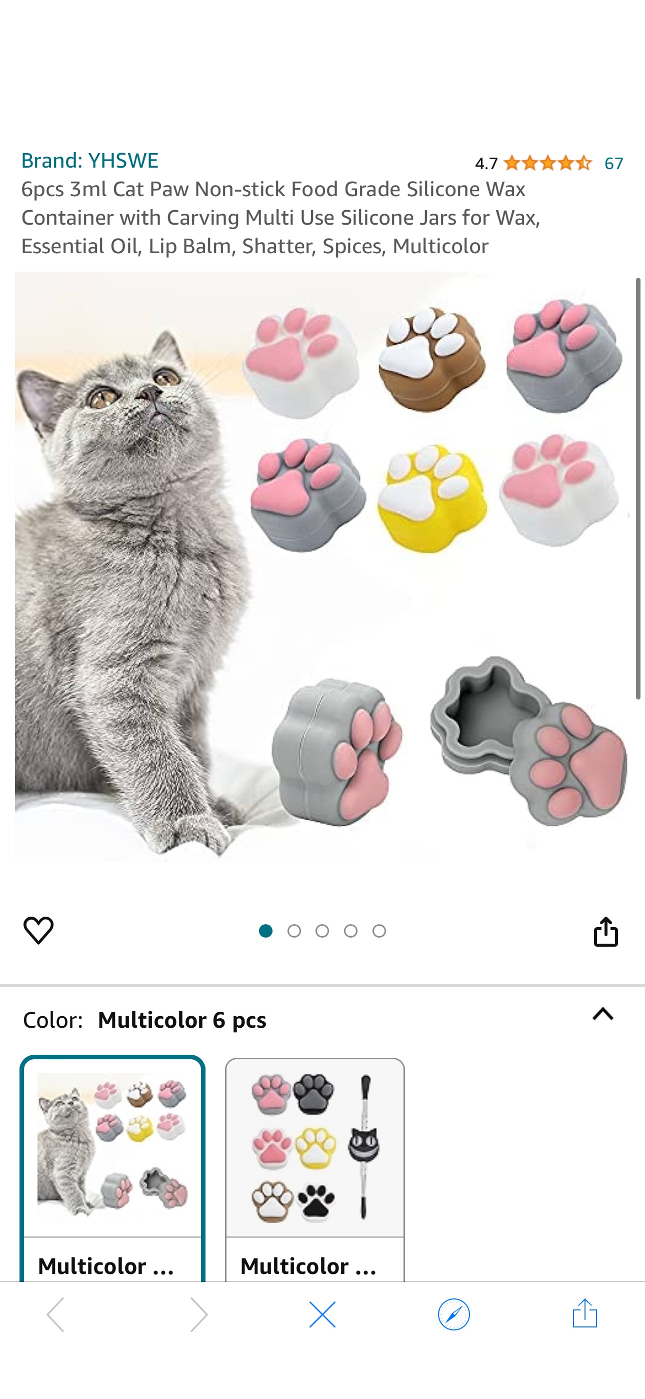 Amazon.com: YHSWE 6pcs 3ml Cat Paw Non-stick Food Grade Silicone Wax Container with Carving Multi Use Silicone Jars for Wax, Essential Oil, Lip Balm, Shatter, Spices, Multicolor: Home & Kitchen