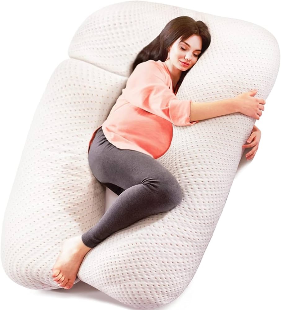 ELEMUSE 可拆卸怀孕枕头，U 形全身枕，带可拆卸冷却竹罩，孕妇必备孕妇枕，支撑头部、背部、臀部、腿部、腹部