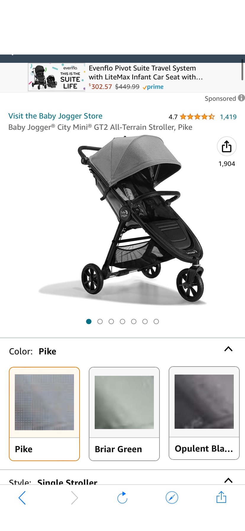 Amazon.com : Baby Jogger® City Mini® GT2 All-Terrain Stroller, Pike : Baby婴儿手推车