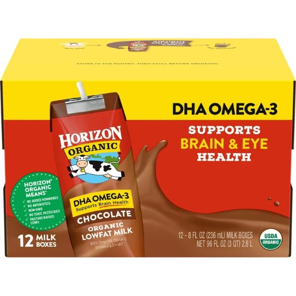 Organic 1% Lowfat UHT DHA Omega-3 Chocolate Milk, 8 Oz., 12 Count