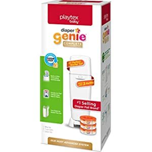 Amazon.com: Playtex Diaper Genie Complete Pail with Built-In Odor Controlling Antimicrobial, Includes Pail & 1 Refill, White: Baby