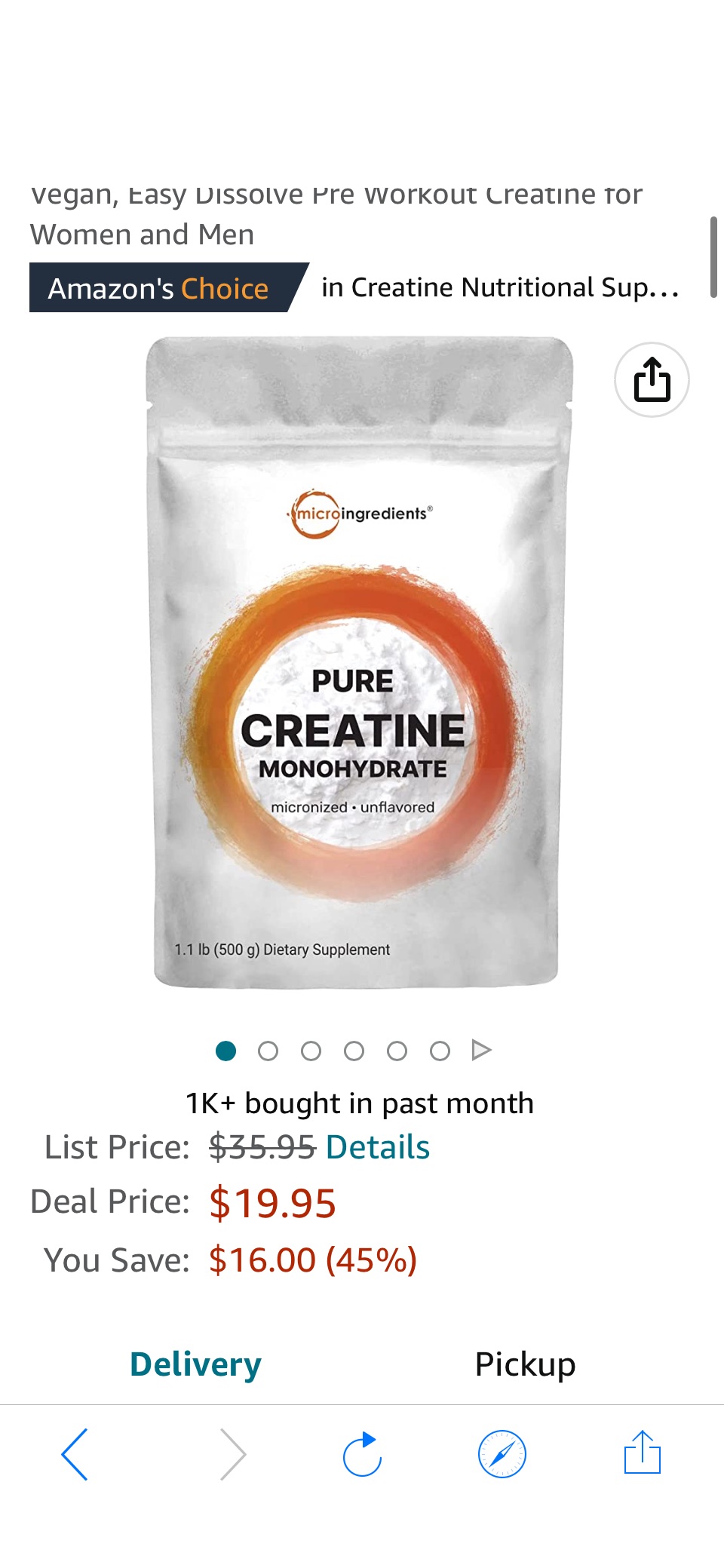 Amazon.com: Creatine Monohydrate Powder 500 Grams (1.1 LBS), 5000mg Per Serv, Micronized Creatine Powder, Unflavored, Pure, No Filler, Keto & Vegan, Easy Dissolve Pre原价35.95