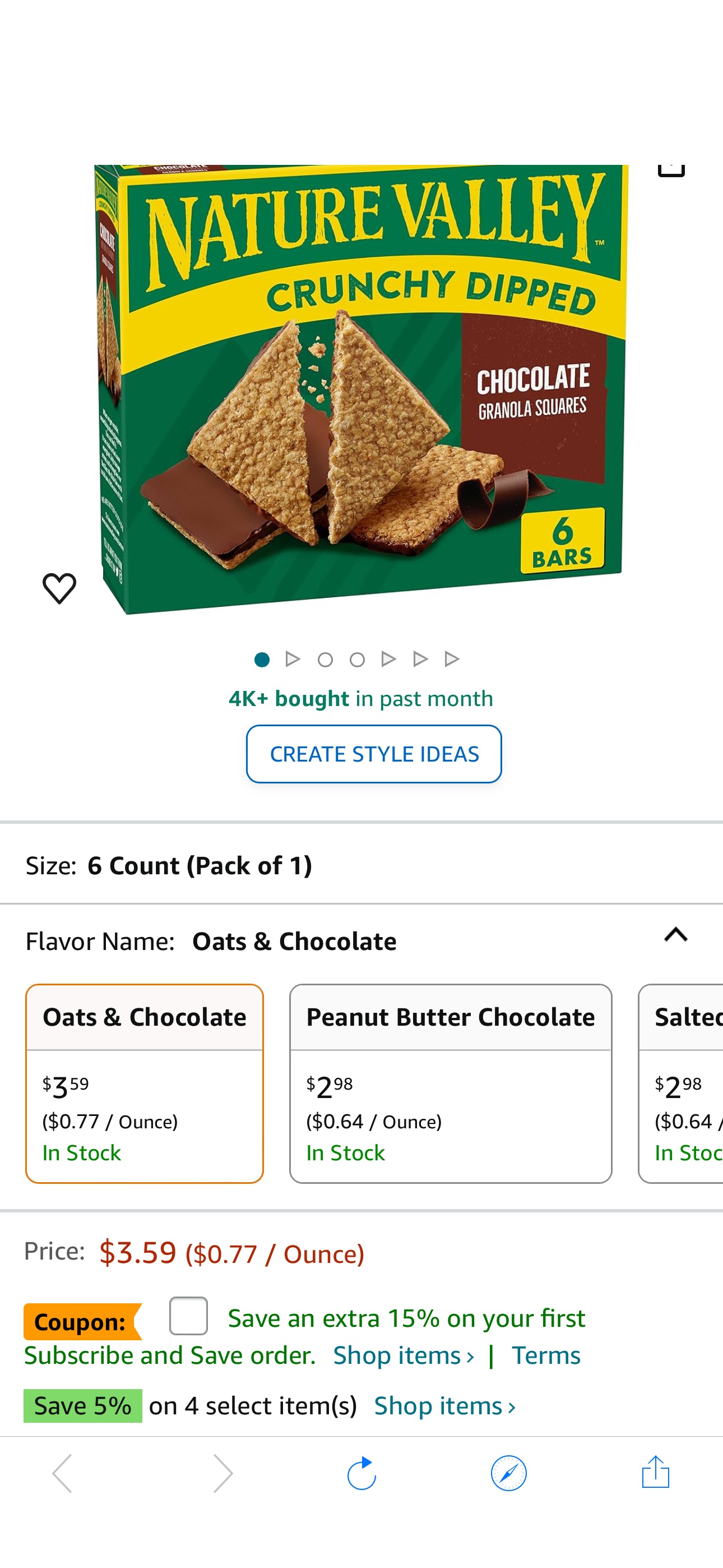 Amazon.com: Nature Valley Crunchy Dipped Granola Squares, Oats and Chocolate, 6 ct coupon