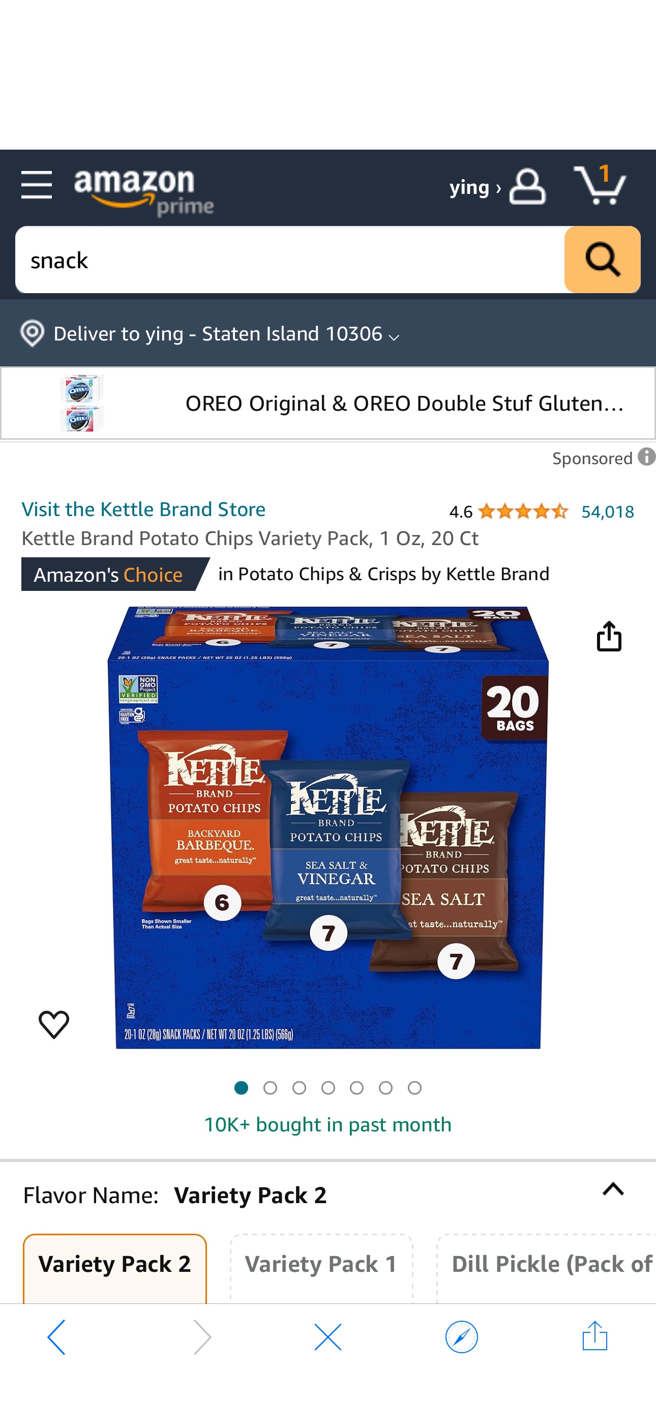 Amazon.com: Kettle Brand Potato Chips Variety Pack, 1 Oz, 20 Ct
