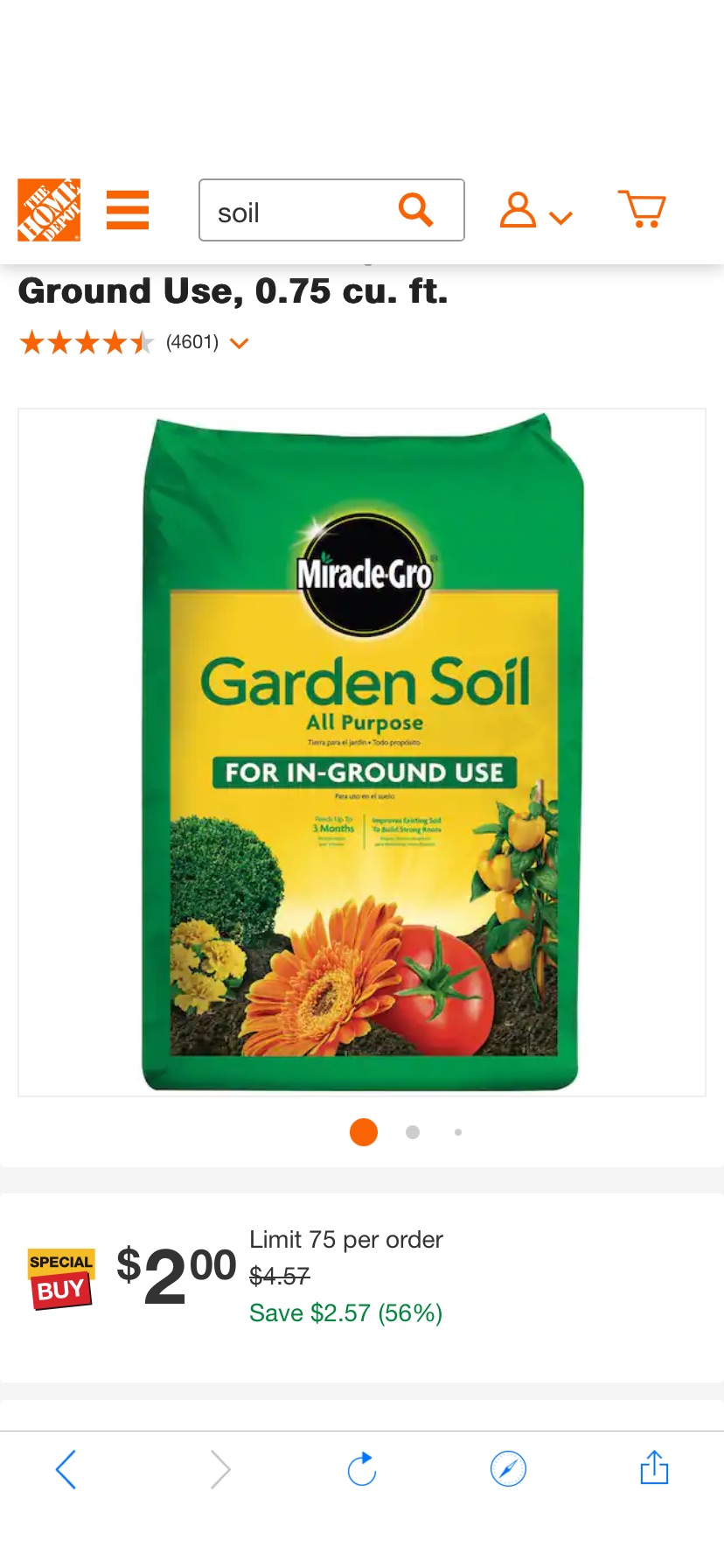 Miracle-Gro 花園種植泥土All Purpose for In-Ground Use, 0.75 cu. ft.- The Home Depot