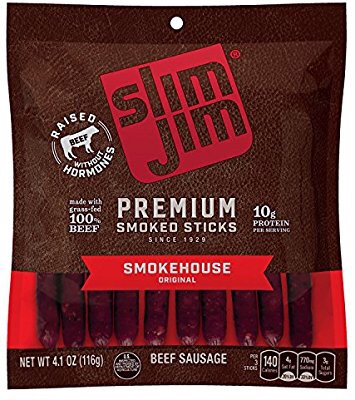 Slim Jim 牛肉棒 烟熏味 4.1oz八包装Premium Smoked Meat Sticks, Smokehouse Original, 4.1 Ounce (Pack of 8)