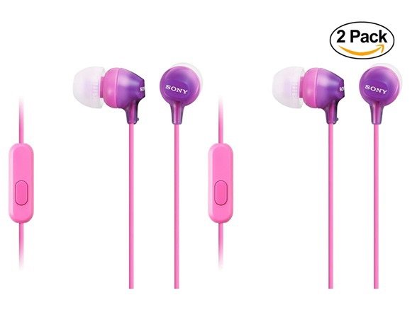 MDR-EX15AP Fashion Color EX Series In-Ear Headphones with Mic (Purple) - 2 Pack