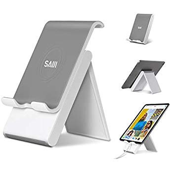 SAIJI Adjustable Tablet Stand, Foldable Portable Phone Stand, Ipad Desktop Holder Convenient Charging Port