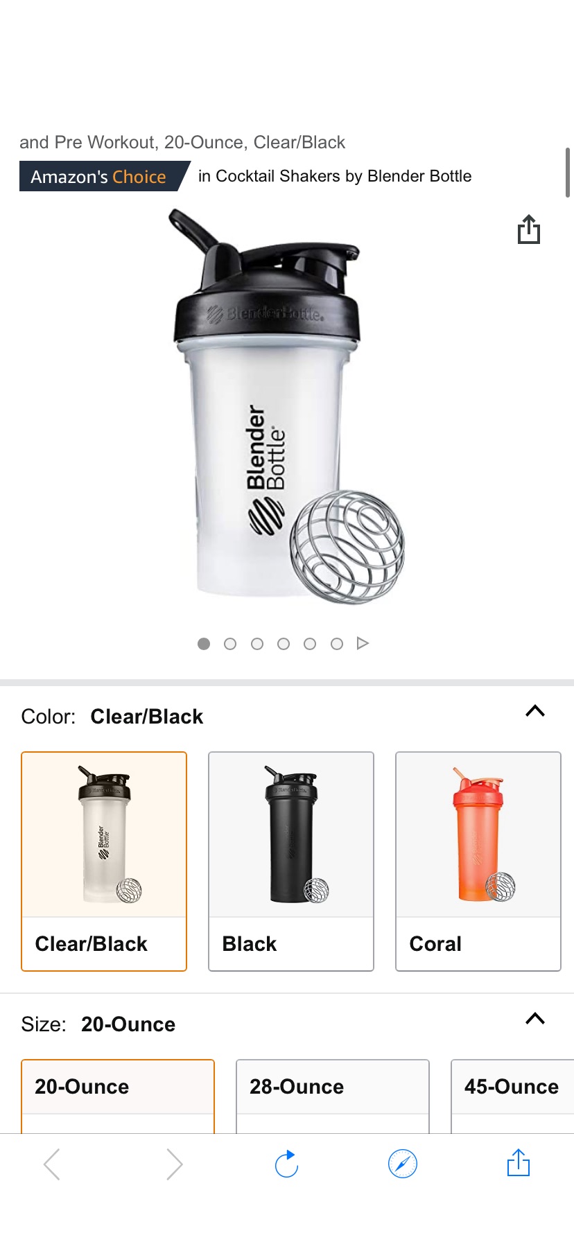 Amazon.com: BlenderBottle Classic V2 Shaker Bottle Perfect for Protein Shakes and Pre Workout, 20-Ounce, Clear/Black杯子