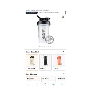 $5.35 Amazon.com: BlenderBottle Classic V2 Shaker Bottle Perfect for Protein Shakes and Pre Workout, 20-Ounce, Clear/Black杯子