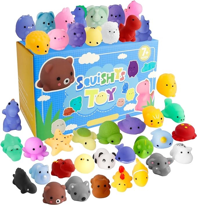 SEKEAHU Mochi Squishy Toys, 40 PCS Cute Kawaii Squishies Animals, Easter Basket Stuffers Toys Gifts & Loot Bag Fillers for Kids Teens Adults Boys Girls for Christmas Party Favors 4-8 8-12, Miniatures 