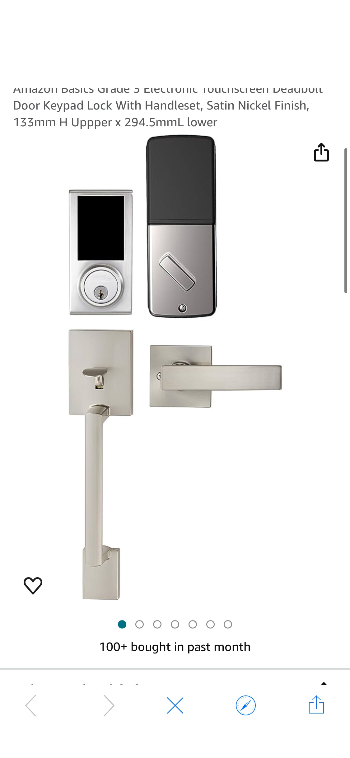 Amazon Basics Grade 3 Electronic Touchscreen Deadbolt Door Keypad Lock With Handleset, Satin Nickel Finish, 133mm H Uppper x 294.5mmL lower - Amazon.com