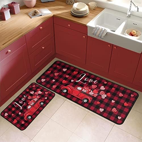 Amazon.com: Protikol Valentines Day Red Truck Kitchen Rugs Set 2Pcs Buffalo Plaid Check Holiday Non-Slip Stain Resistant Kitchen Floor Rug and Mat for Anniversary Wedding Floor Bedroom Decor 17"x47"+1