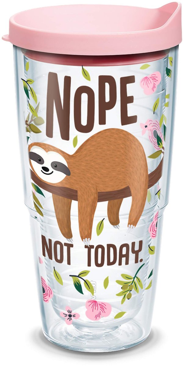 Tervis Sloth Nope Not Today Insulated Tumbler with Wrap and Pink Lid, 24 oz